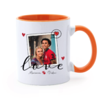 caneca laranja com data e foto